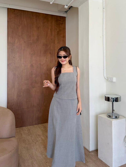 Classy Square Neck Sleeveless Tops With Skirts Sets